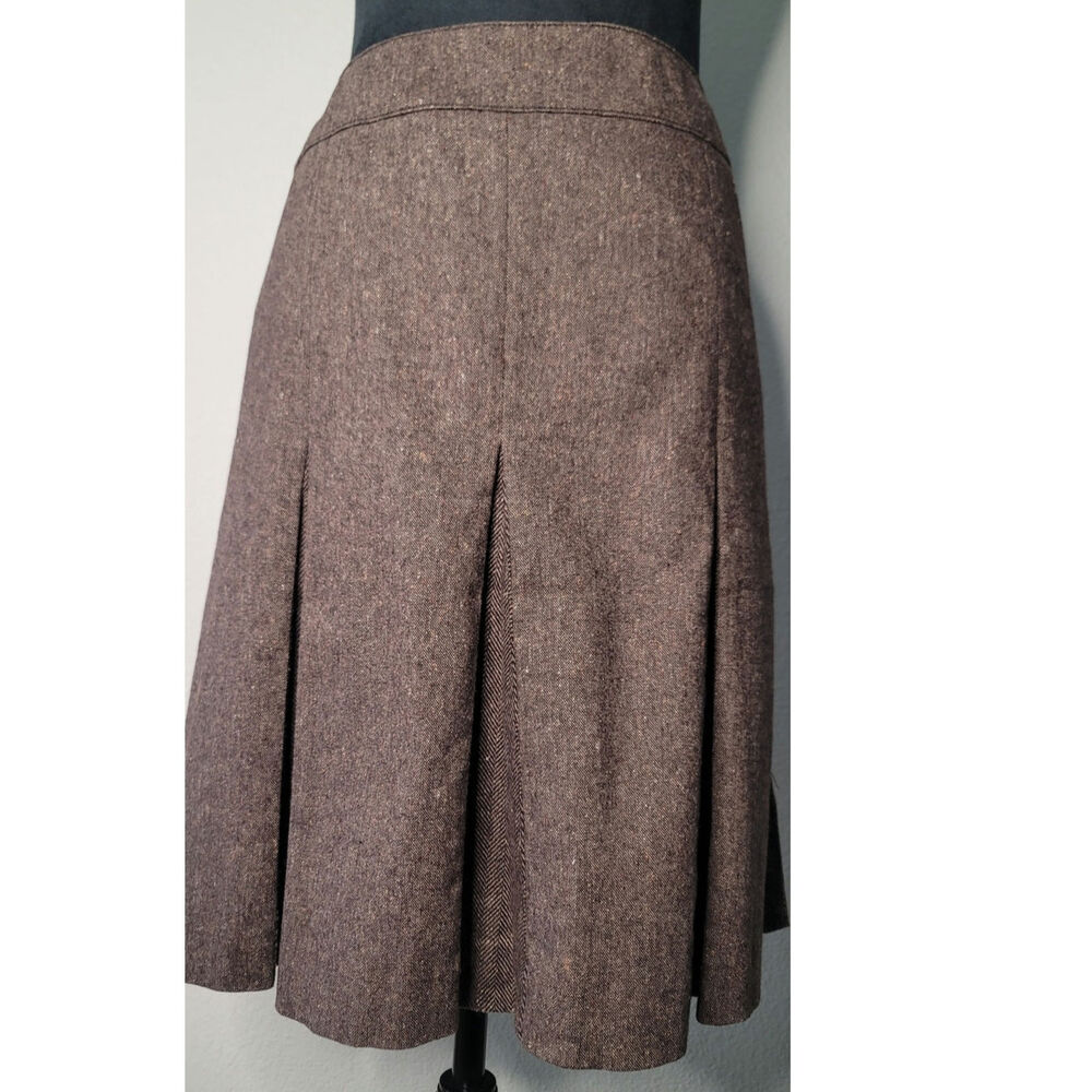DKNY  Brown Tweed Wool-blend Pleated Skirt Dark Academic Office Siren Sz 10